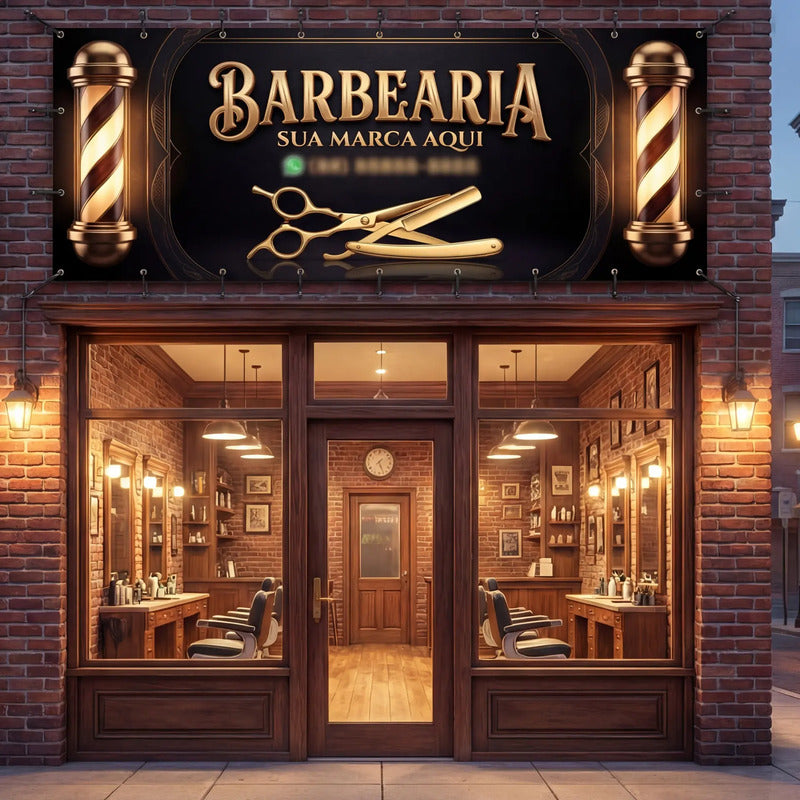 Banner Barbearia 150cm - Inclua Sua Marca E Whatsapp Grátis