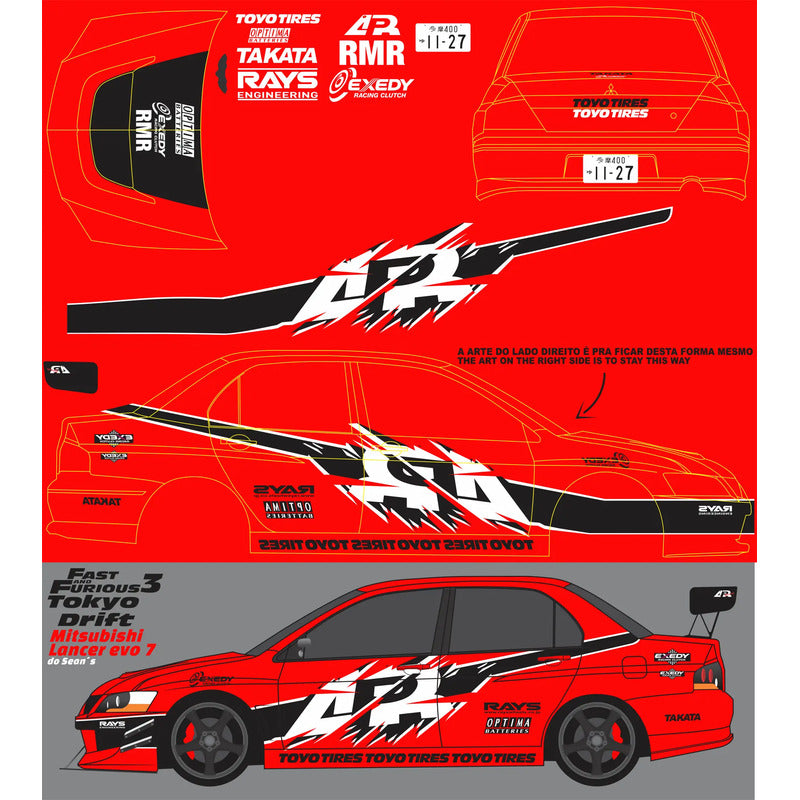 Adesivo Lancer Evolution Sean Velozes E Furiosos Tokyo
