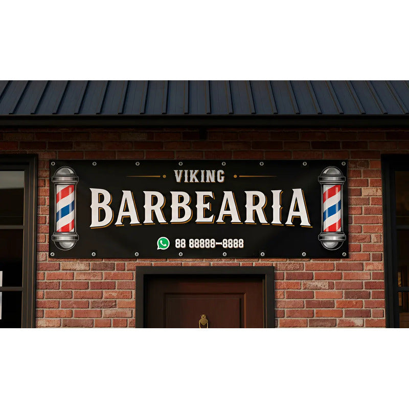 Banner Barbearia 150cm - Inclua Sua Marca E Whatsapp Grátis