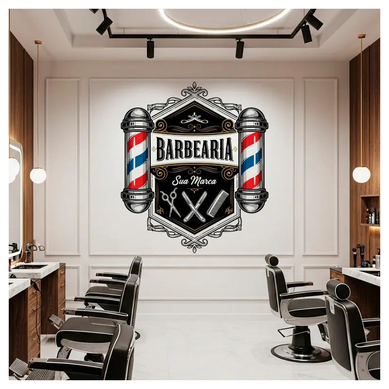 Adesivo Barbearia 140cm Porta Vidro Parede