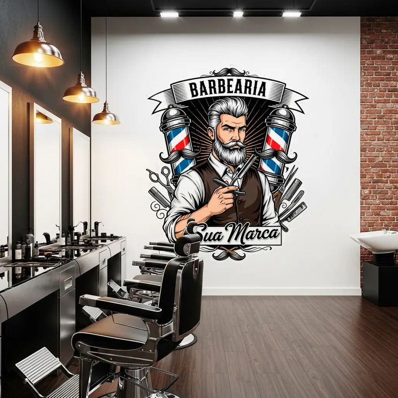 Adesivo Barbearia 140cm Porta Vidro Parede