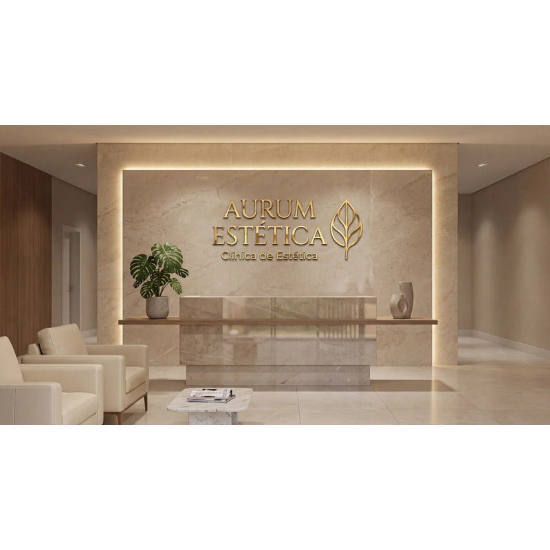 Sua Logo Letreiro Em Acrílico Espelhado - 100x50 Cm Acrílico Dourado Espelhado